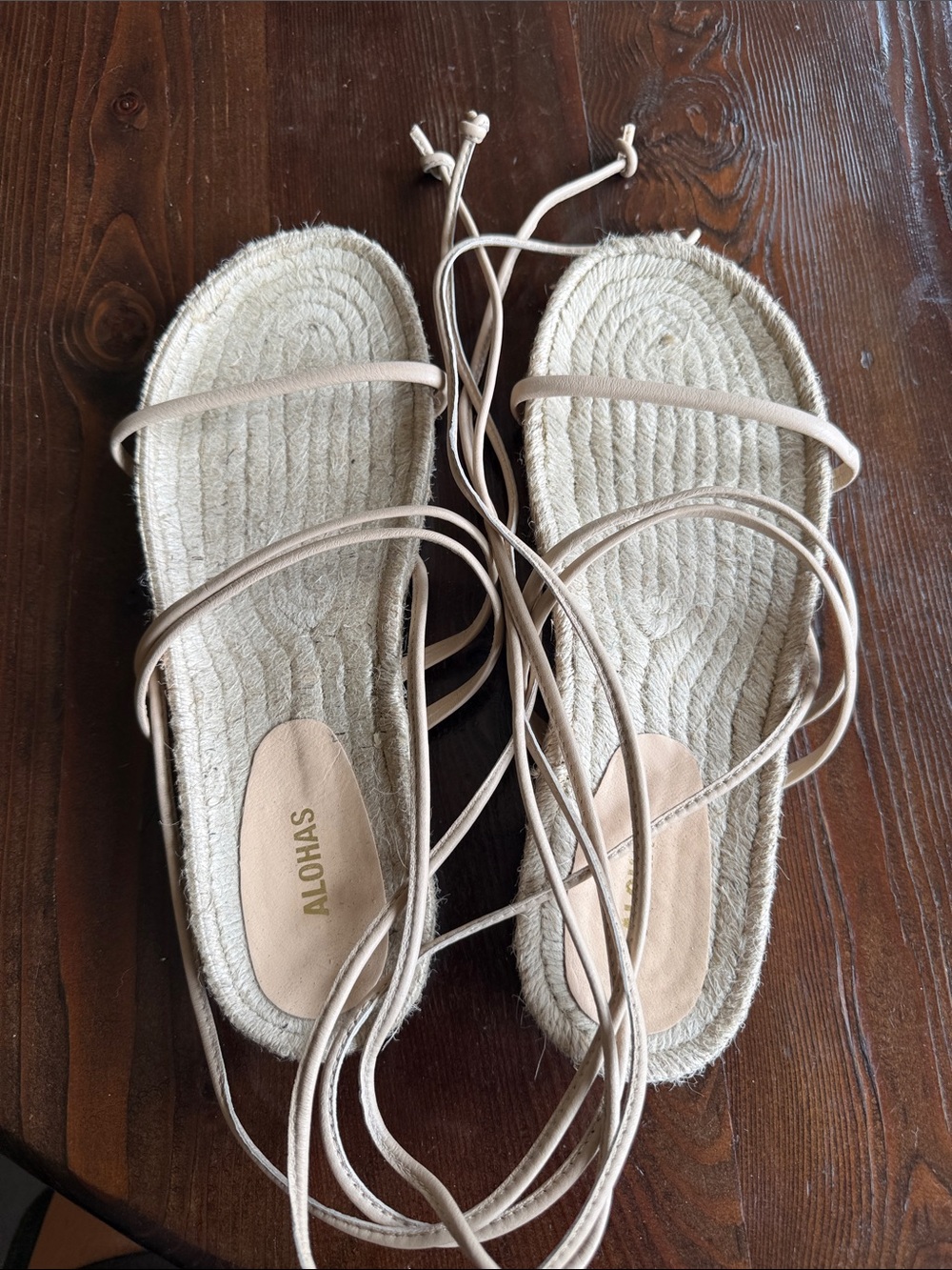 ALOHAS Natural Beige Lace-Up Espadrille Sandals